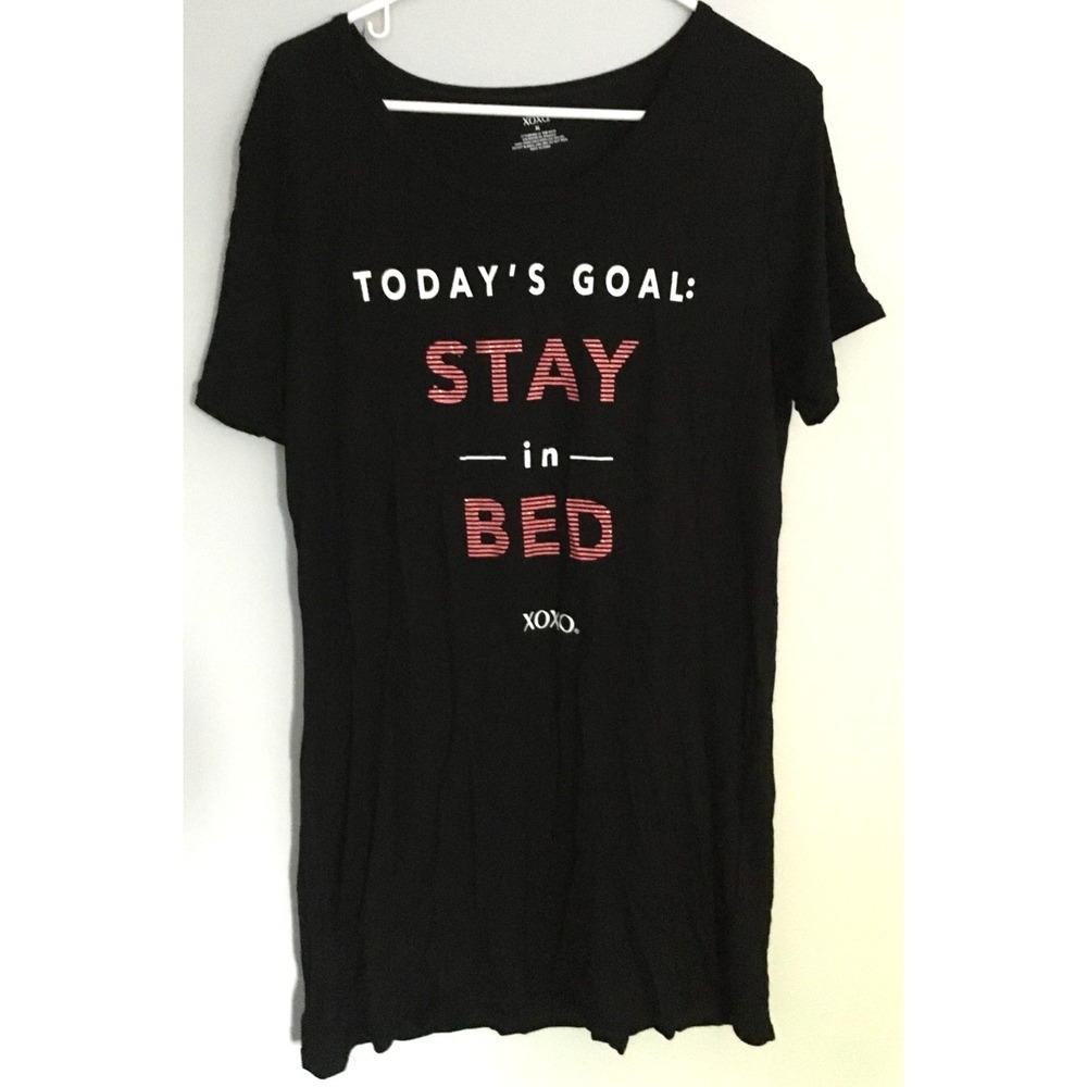 XOXO Sleep Shirt Womens XL Black Today's Goal Stay In Bed Graphic Lounge PJ